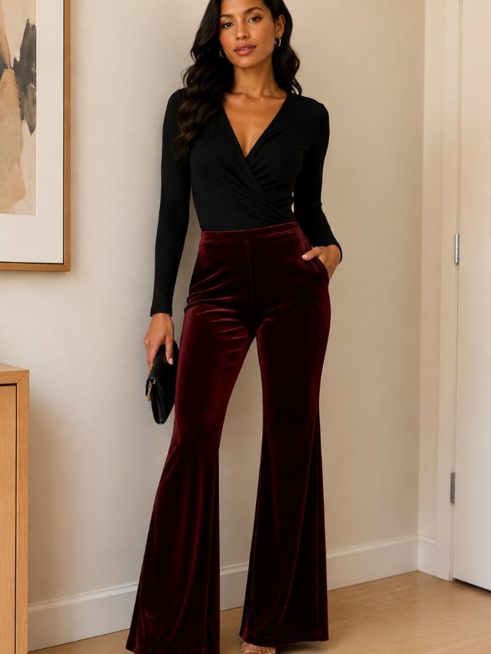 HOUSE OF CB Burgundy Velvet Pants